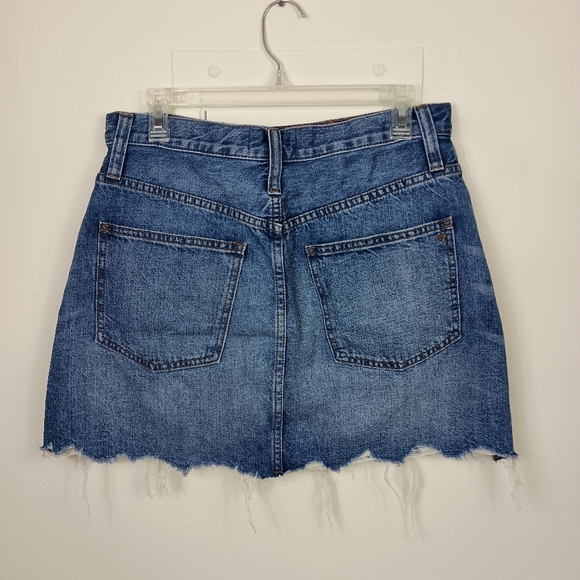 Madewell Womens Denim Miniskirt 30 Blue High Rise Raw Hem Distressed Button Fly - Picture 7 of 14